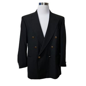 Vintage Henry Grethel Mens 42 Double Breasted Single Button Black Blazer USA
